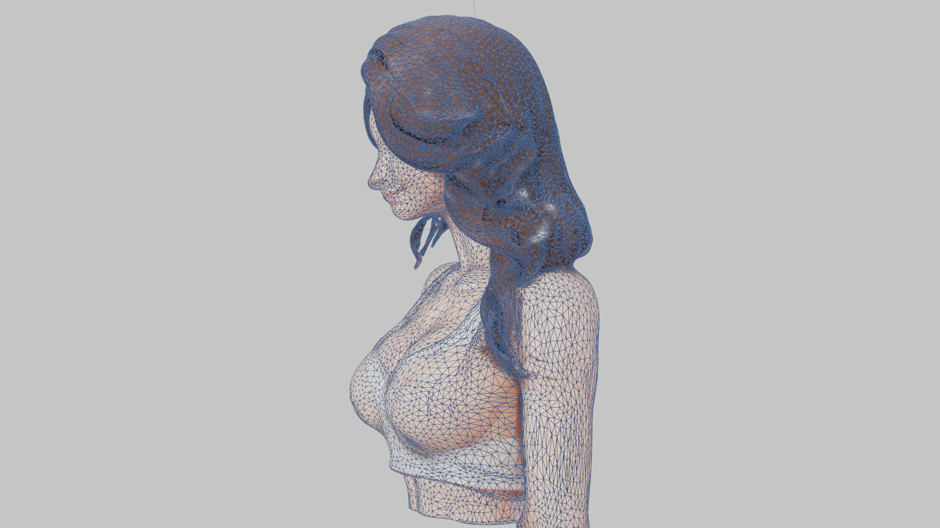 MidPoly Detailed Beautiful Busty Female Japanese Asian Head Bust Low-poly 3D model_30