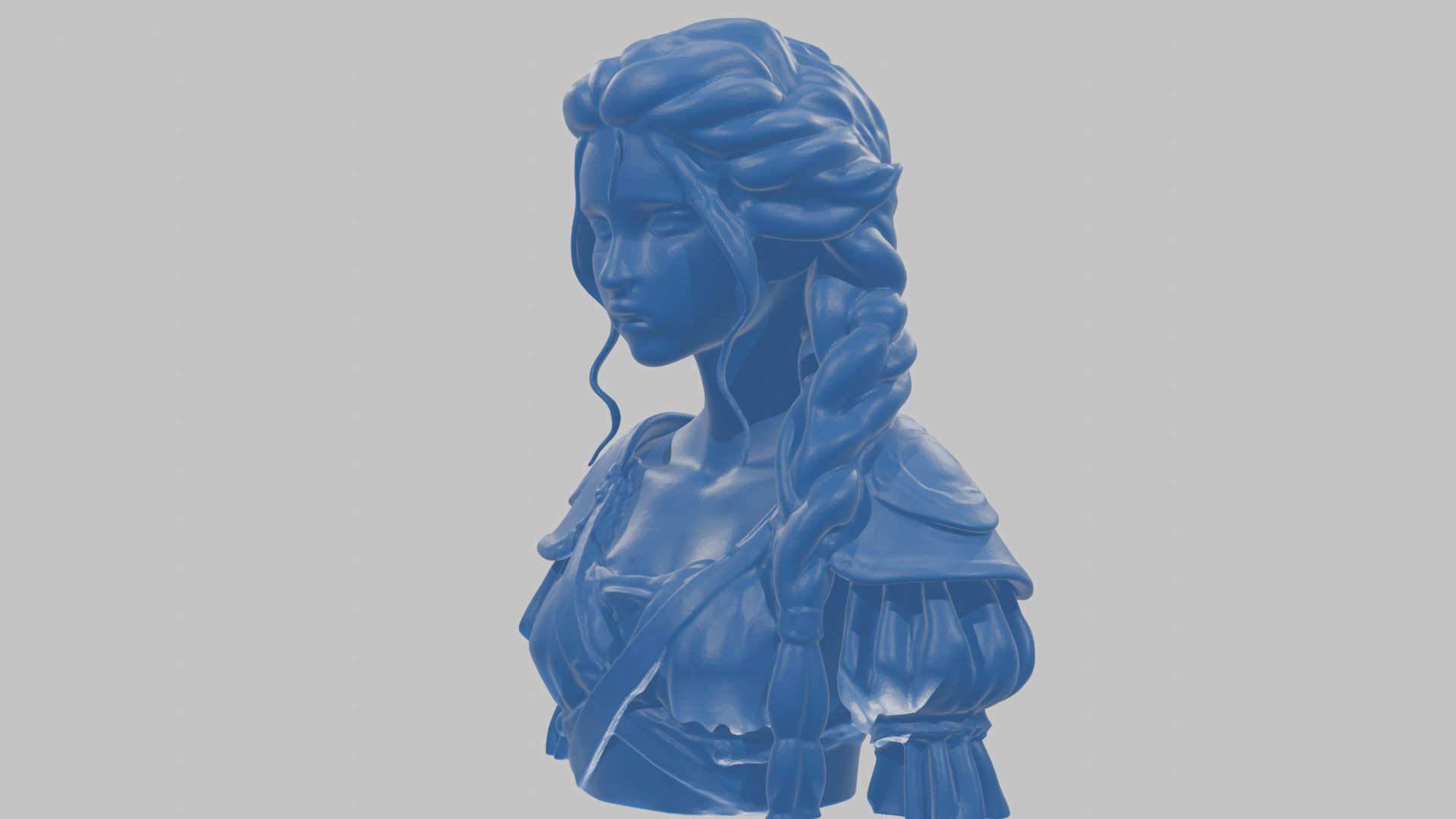 Intricate Medieval Dressed Detailed Blonde Girl Bust Low-poly 3D model_60