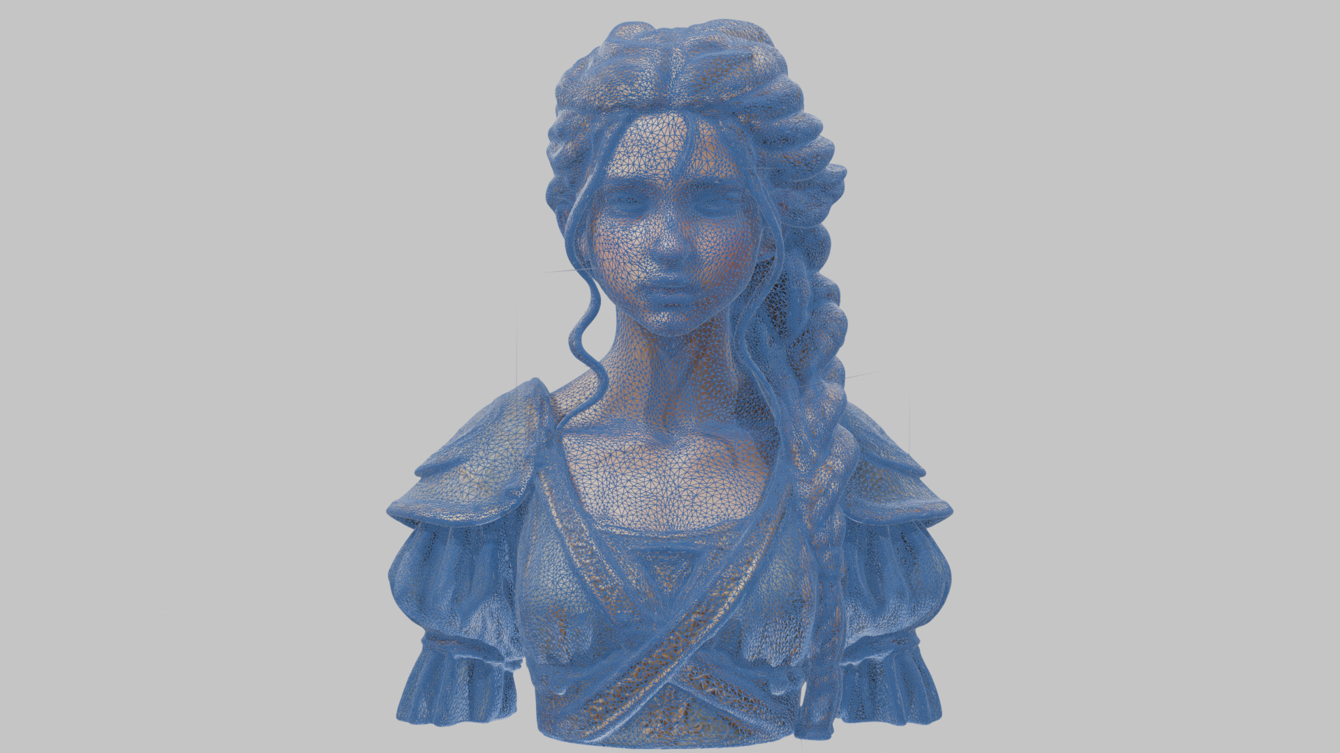 Intricate Medieval Dressed Detailed Blonde Girl Bust Low-poly 3D model_63