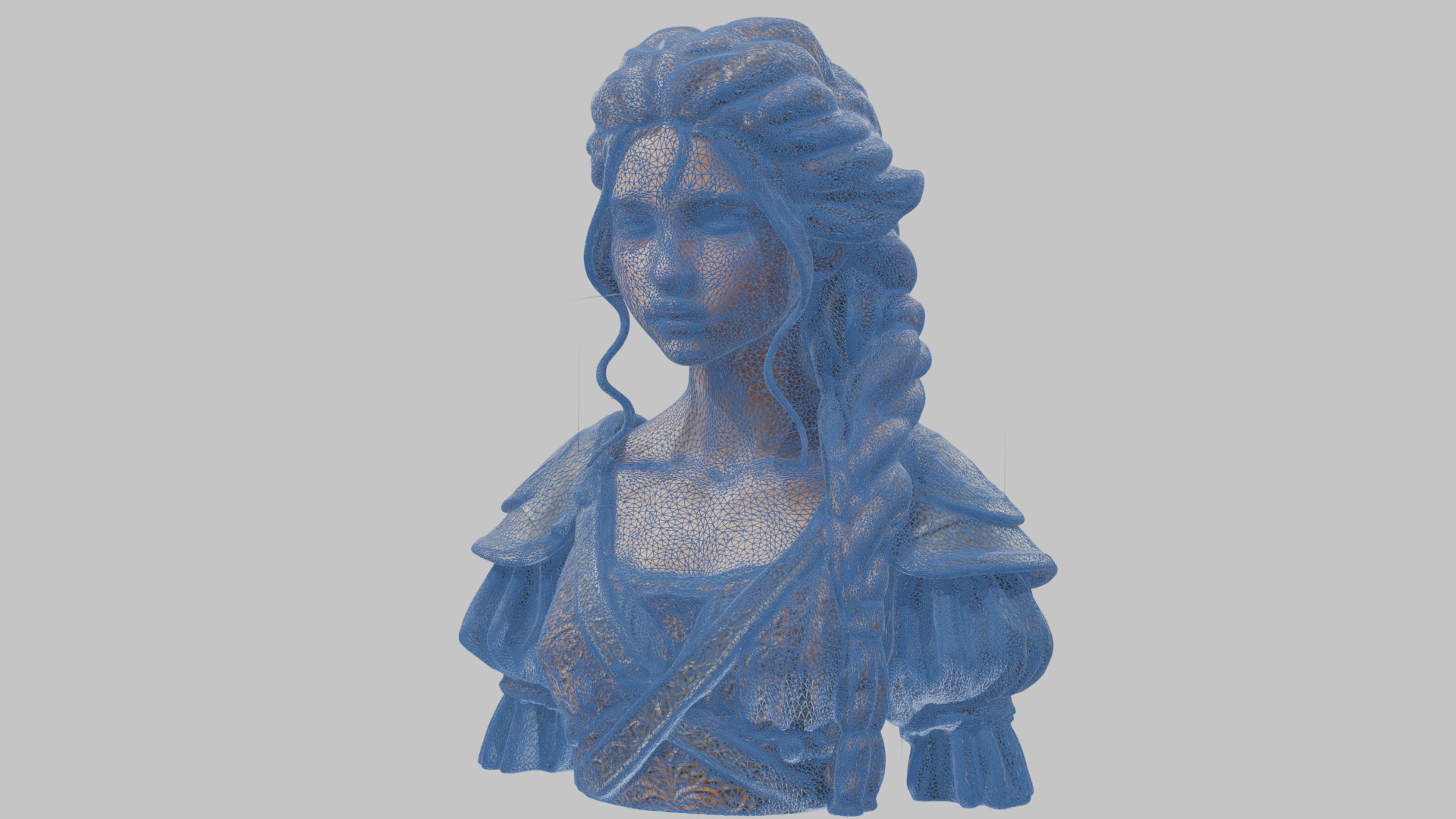 Intricate Medieval Dressed Detailed Blonde Girl Bust Low-poly 3D model_43