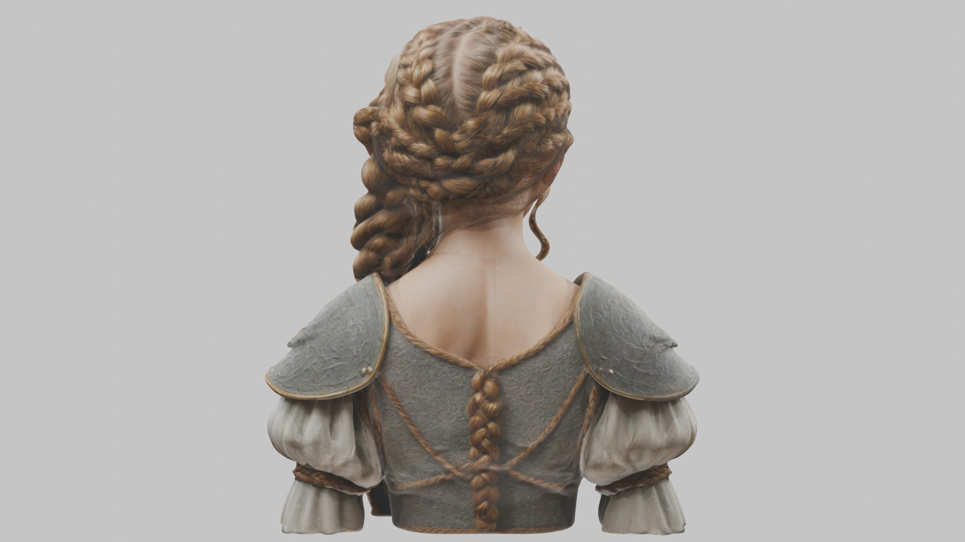 Intricate Medieval Dressed Detailed Blonde Girl Bust Low-poly 3D model_20