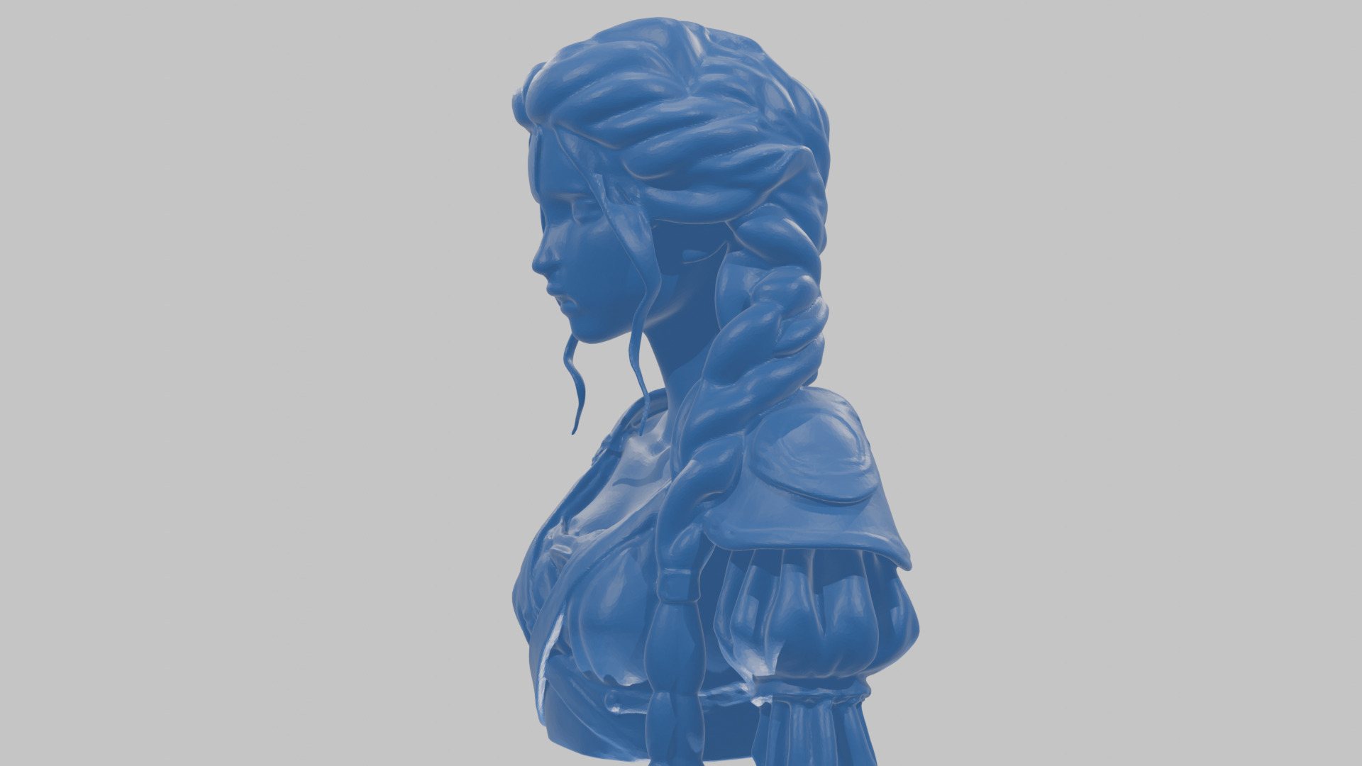 Intricate Medieval Dressed Detailed Blonde Girl Bust Low-poly 3D model_75