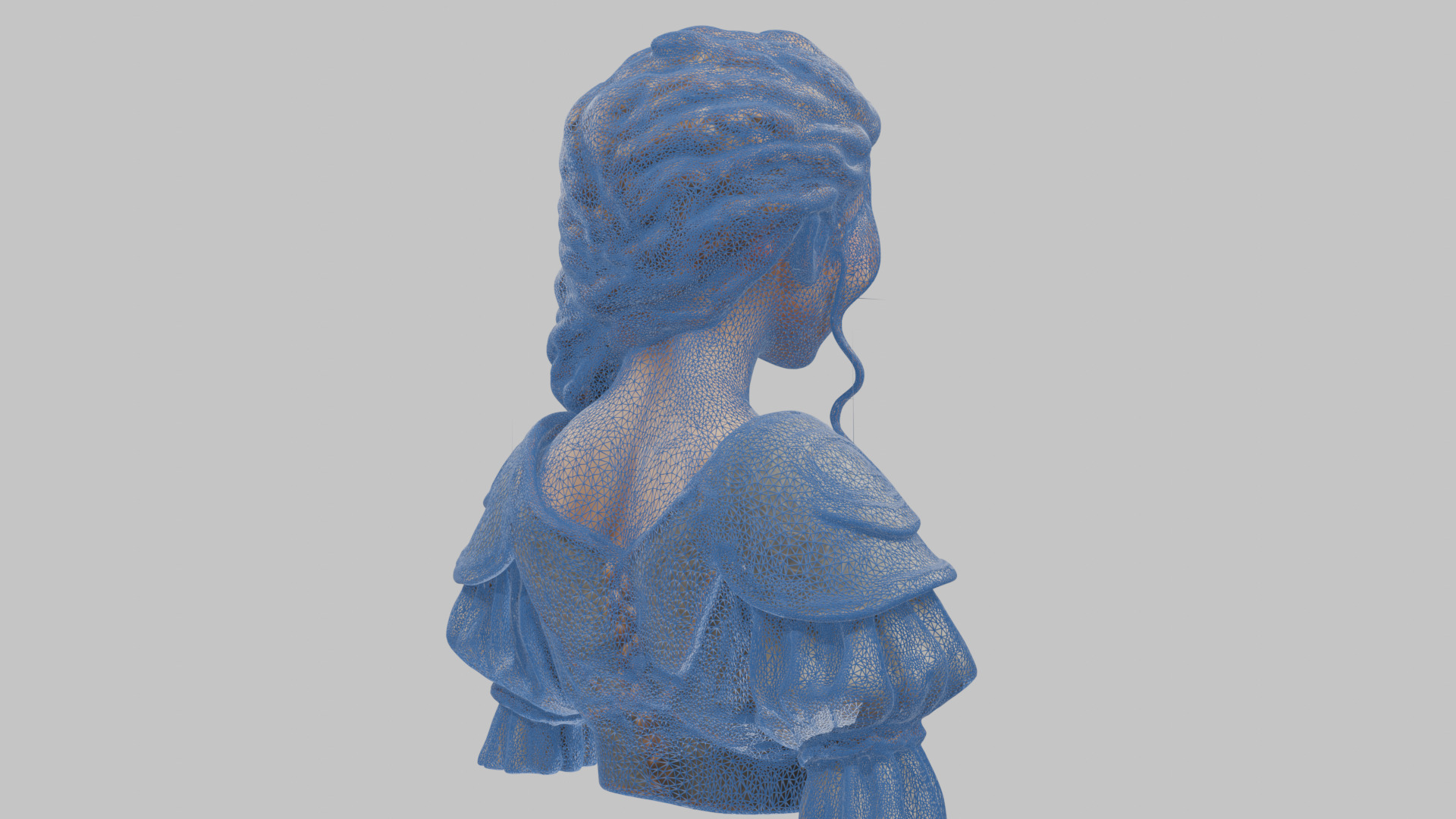 Intricate Medieval Dressed Detailed Blonde Girl Bust Low-poly 3D model_62