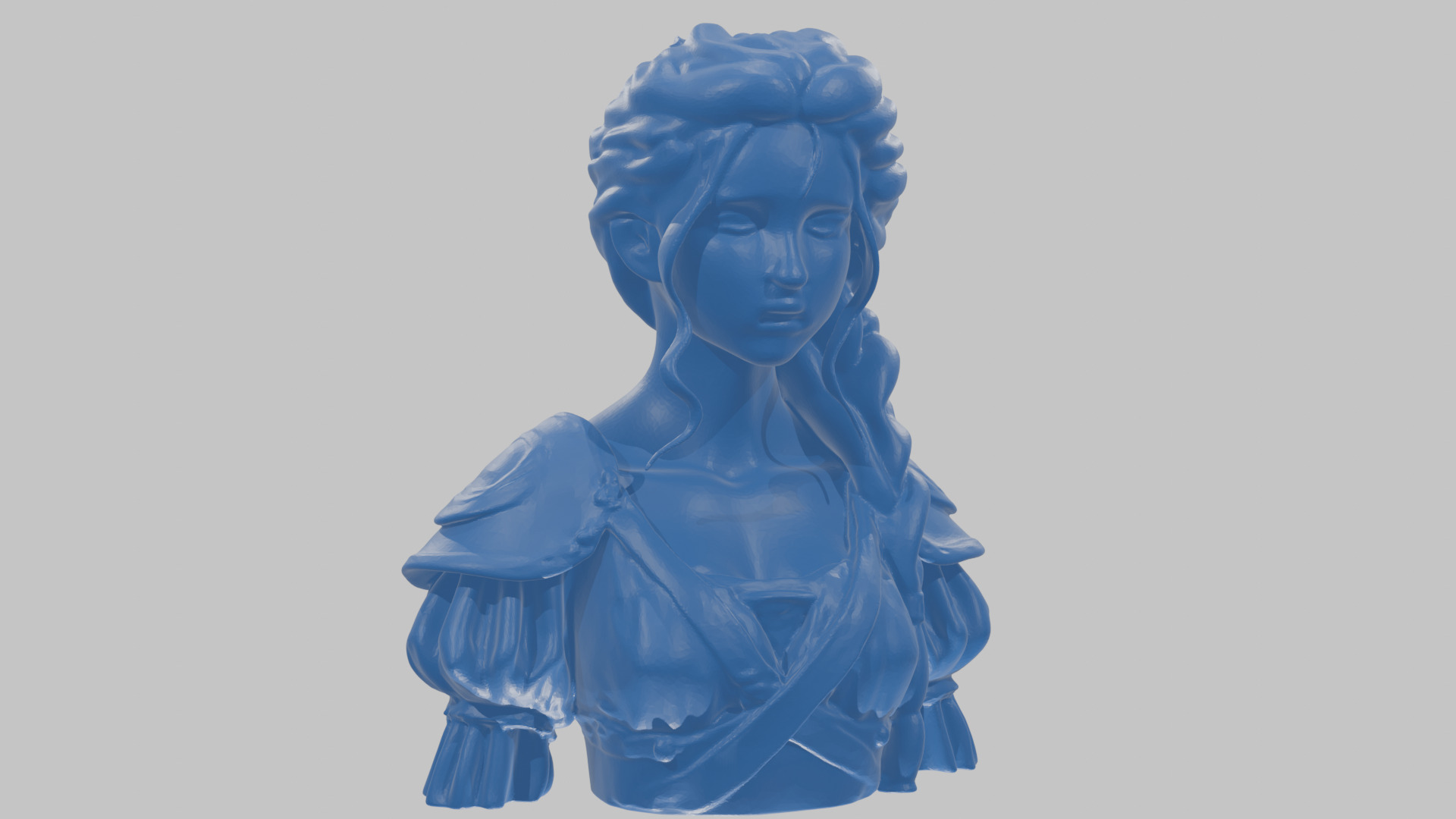 Intricate Medieval Dressed Detailed Blonde Girl Bust Low-poly 3D model_48