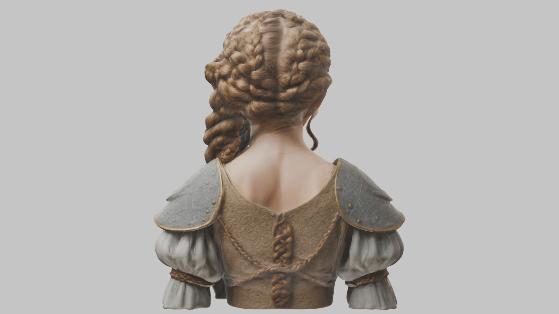Intricate Medieval Dressed Detailed Blonde Girl Bust Low-poly 3D model_8