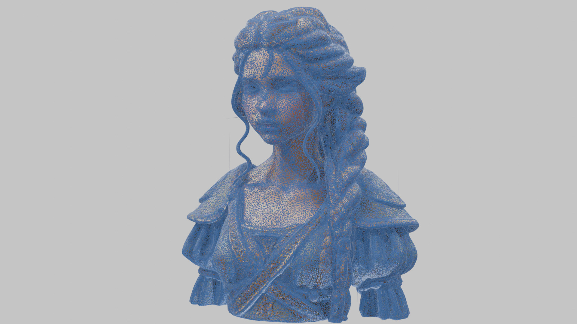 Intricate Medieval Dressed Detailed Blonde Girl Bust Low-poly 3D model_78