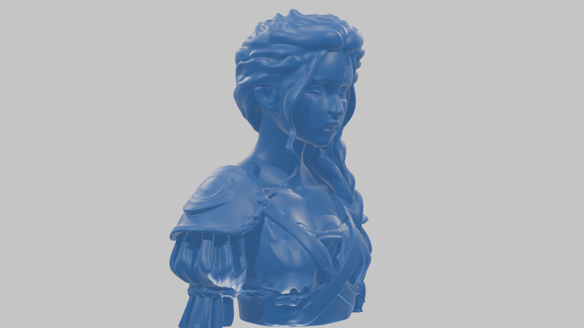 Intricate Medieval Dressed Detailed Blonde Girl Bust Low-poly 3D model_47