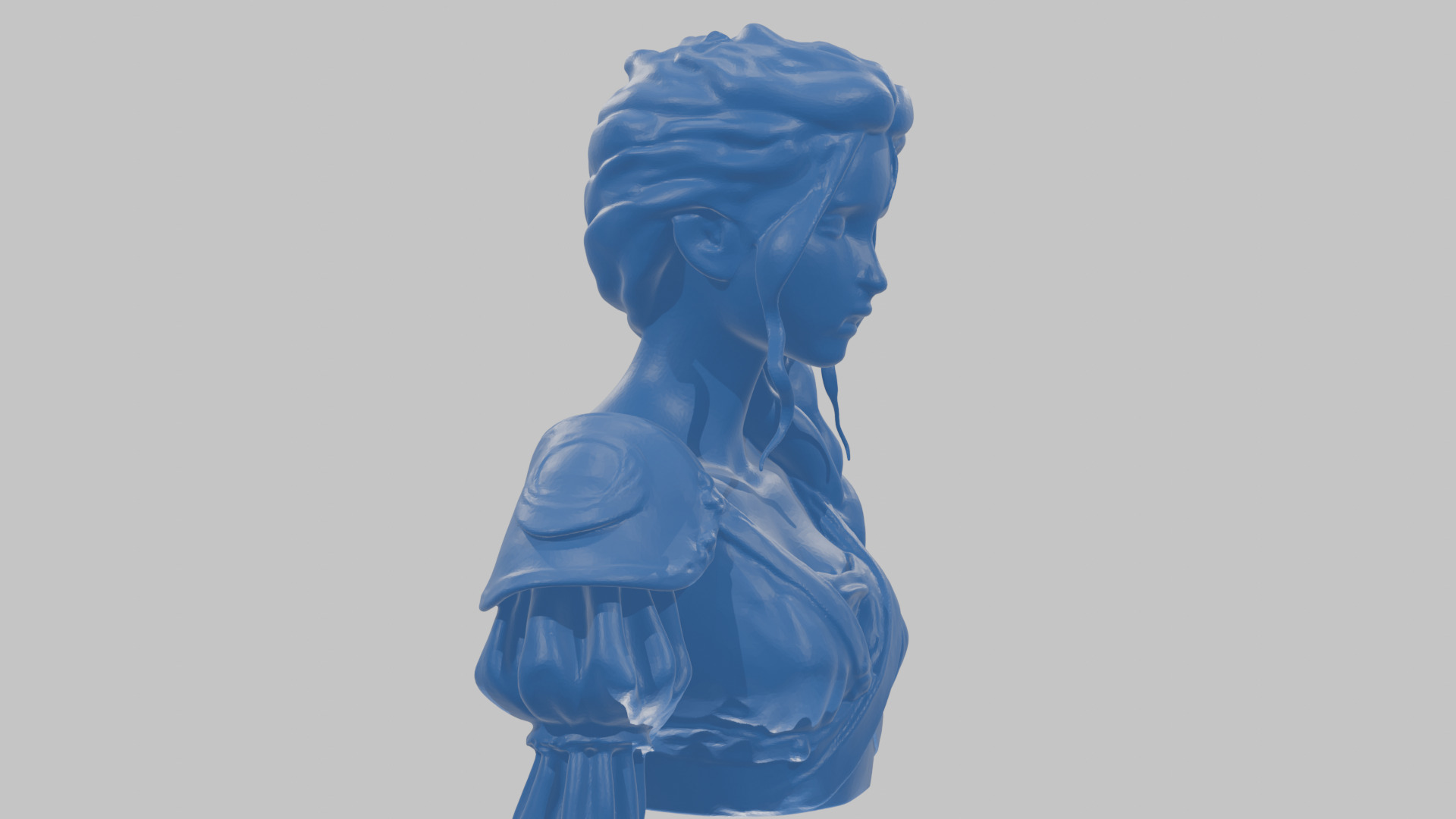Intricate Medieval Dressed Detailed Blonde Girl Bust Low-poly 3D model_50