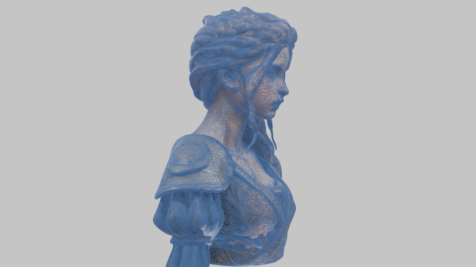 Intricate Medieval Dressed Detailed Blonde Girl Bust Low-poly 3D model_31