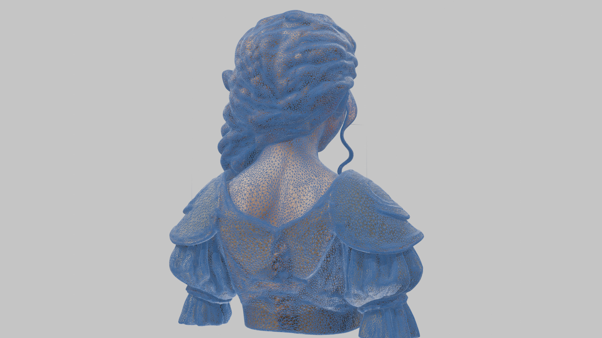 Intricate Medieval Dressed Detailed Blonde Girl Bust Low-poly 3D model_35