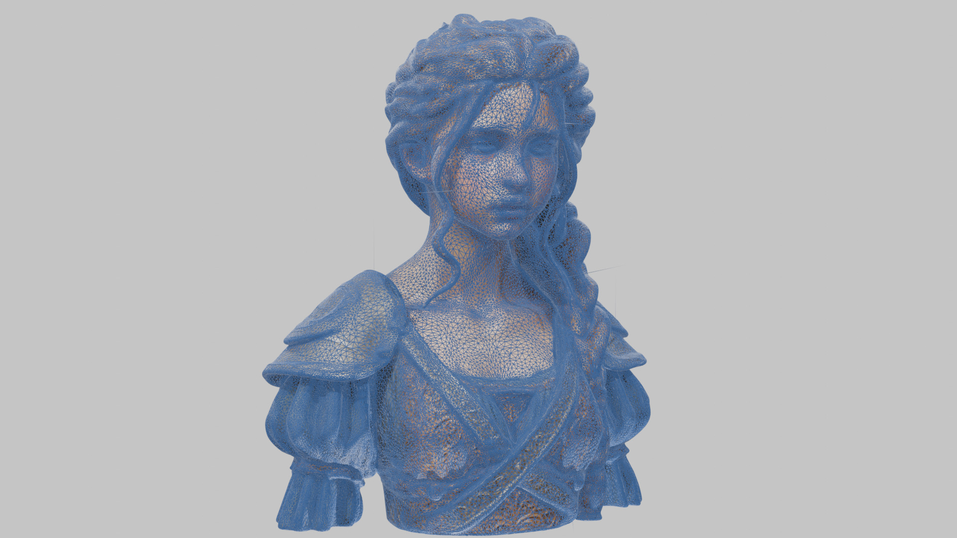 Intricate Medieval Dressed Detailed Blonde Girl Bust Low-poly 3D model_29