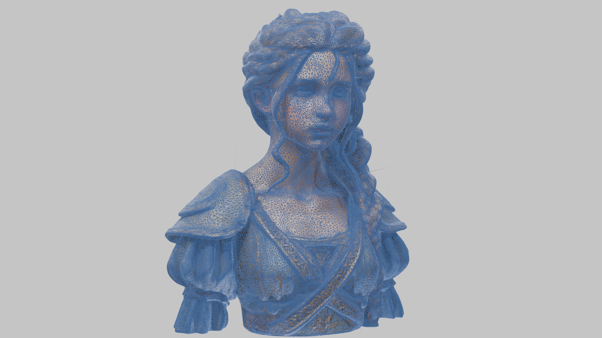 Intricate Medieval Dressed Detailed Blonde Girl Bust Low-poly 3D model_72