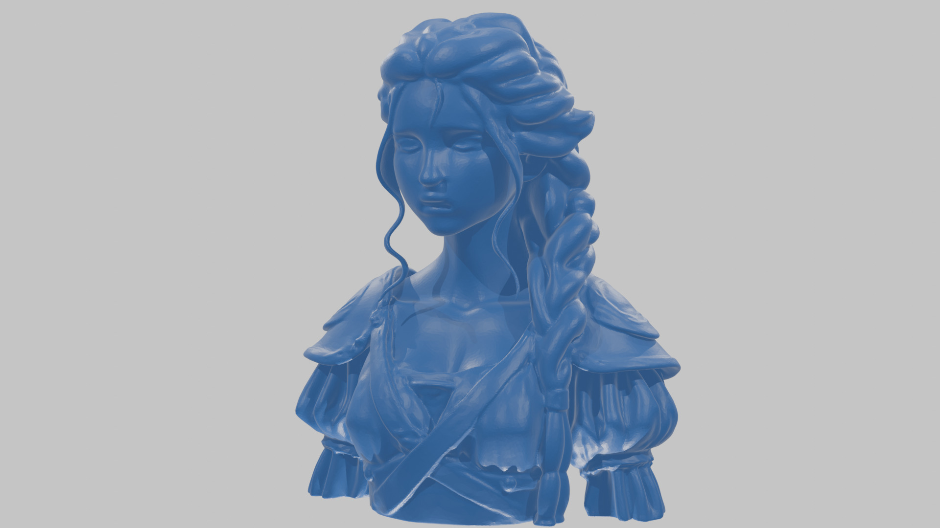 Intricate Medieval Dressed Detailed Blonde Girl Bust Low-poly 3D model_61