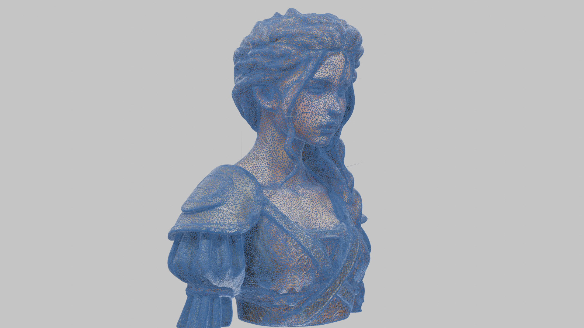 Intricate Medieval Dressed Detailed Blonde Girl Bust Low-poly 3D model_30