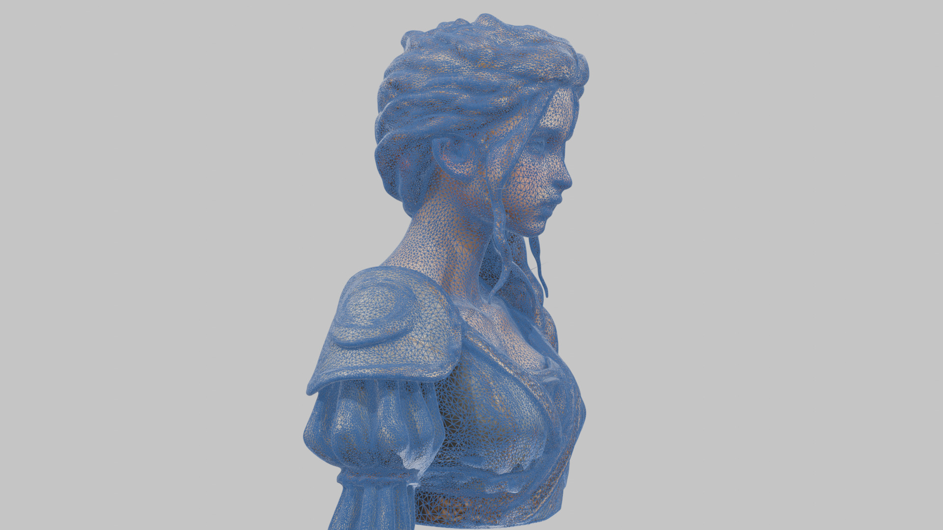Intricate Medieval Dressed Detailed Blonde Girl Bust Low-poly 3D model_73