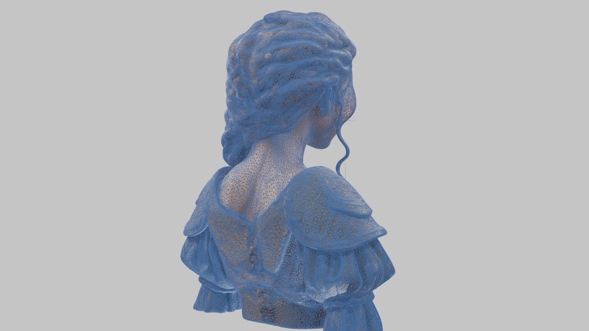 Intricate Medieval Dressed Detailed Blonde Girl Bust Low-poly 3D model_34