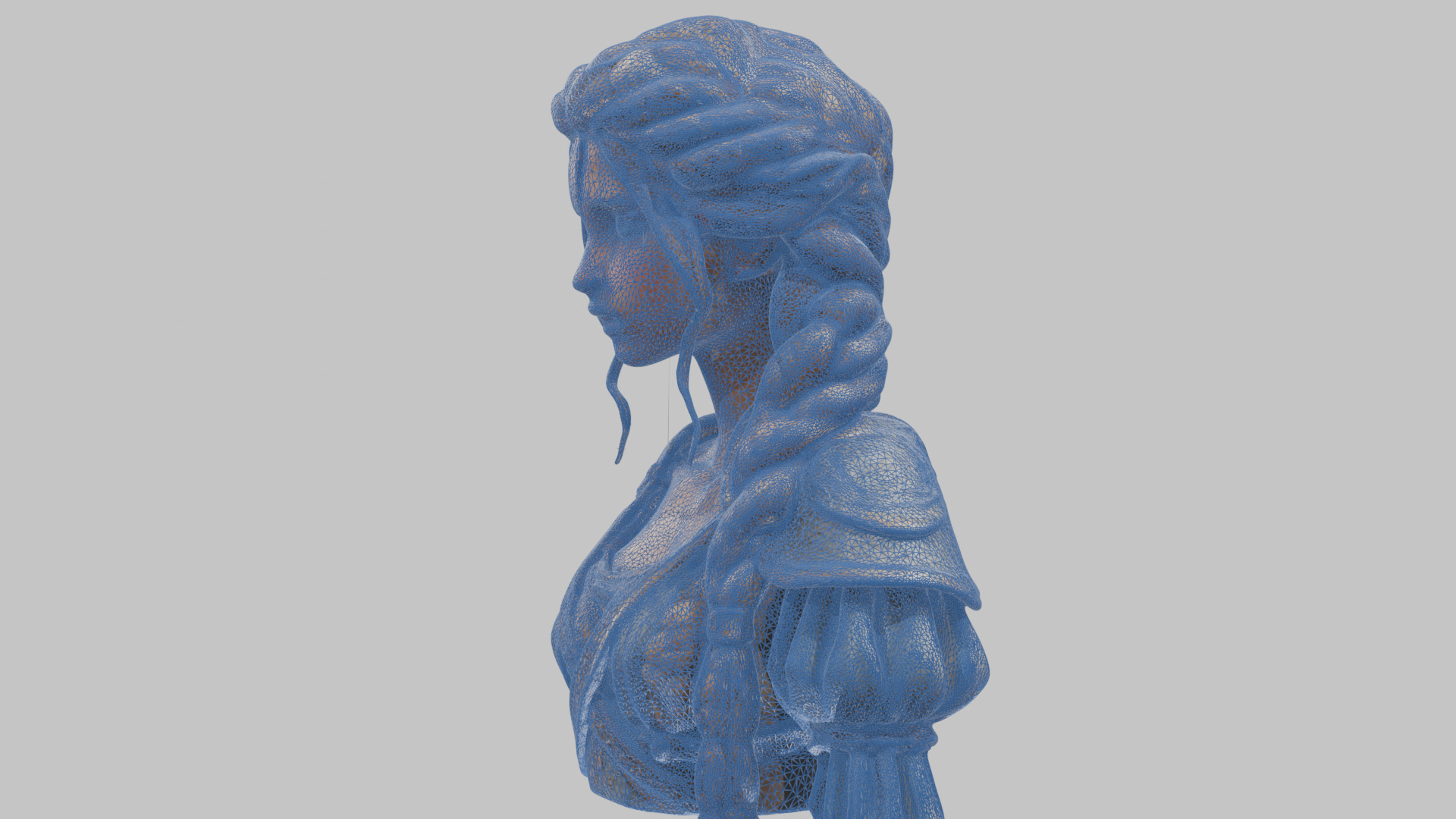 Intricate Medieval Dressed Detailed Blonde Girl Bust Low-poly 3D model_68