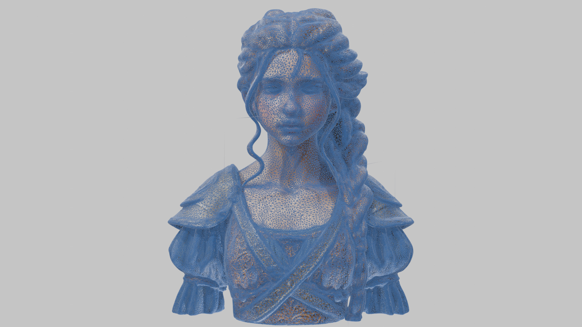 Intricate Medieval Dressed Detailed Blonde Girl Bust Low-poly 3D model_28