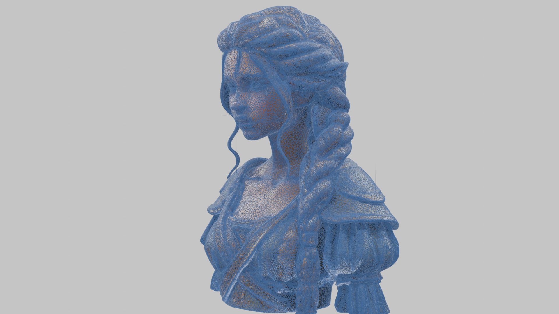 Intricate Medieval Dressed Detailed Blonde Girl Bust Low-poly 3D model_69
