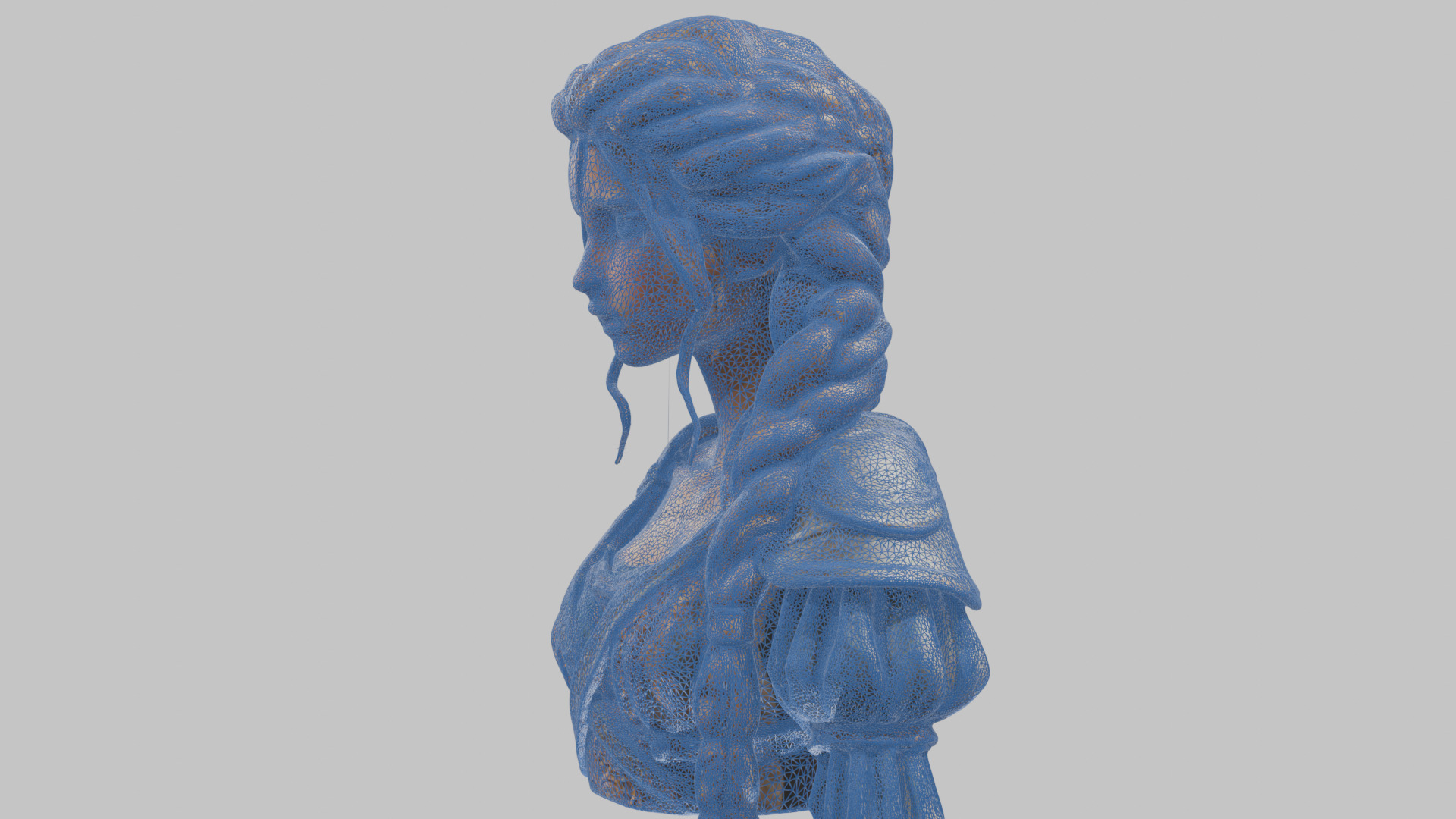Intricate Medieval Dressed Detailed Blonde Girl Bust Low-poly 3D model_41