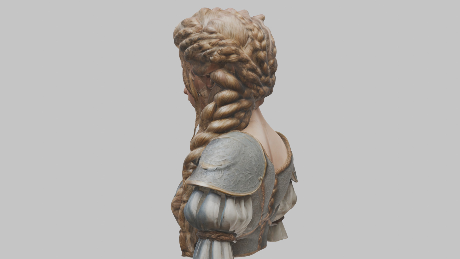 Intricate Medieval Dressed Detailed Blonde Girl Bust Low-poly 3D model_23