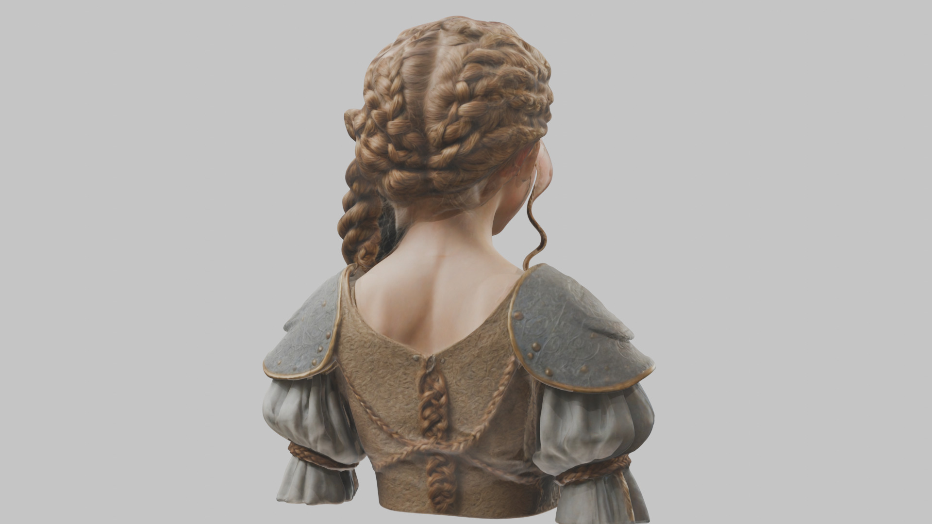 Intricate Medieval Dressed Detailed Blonde Girl Bust Low-poly 3D model_7
