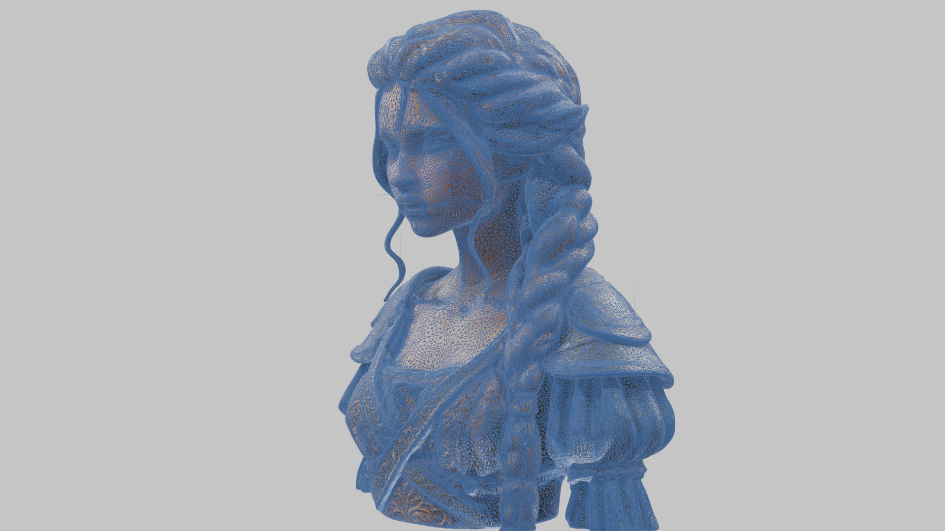 Intricate Medieval Dressed Detailed Blonde Girl Bust Low-poly 3D model_42