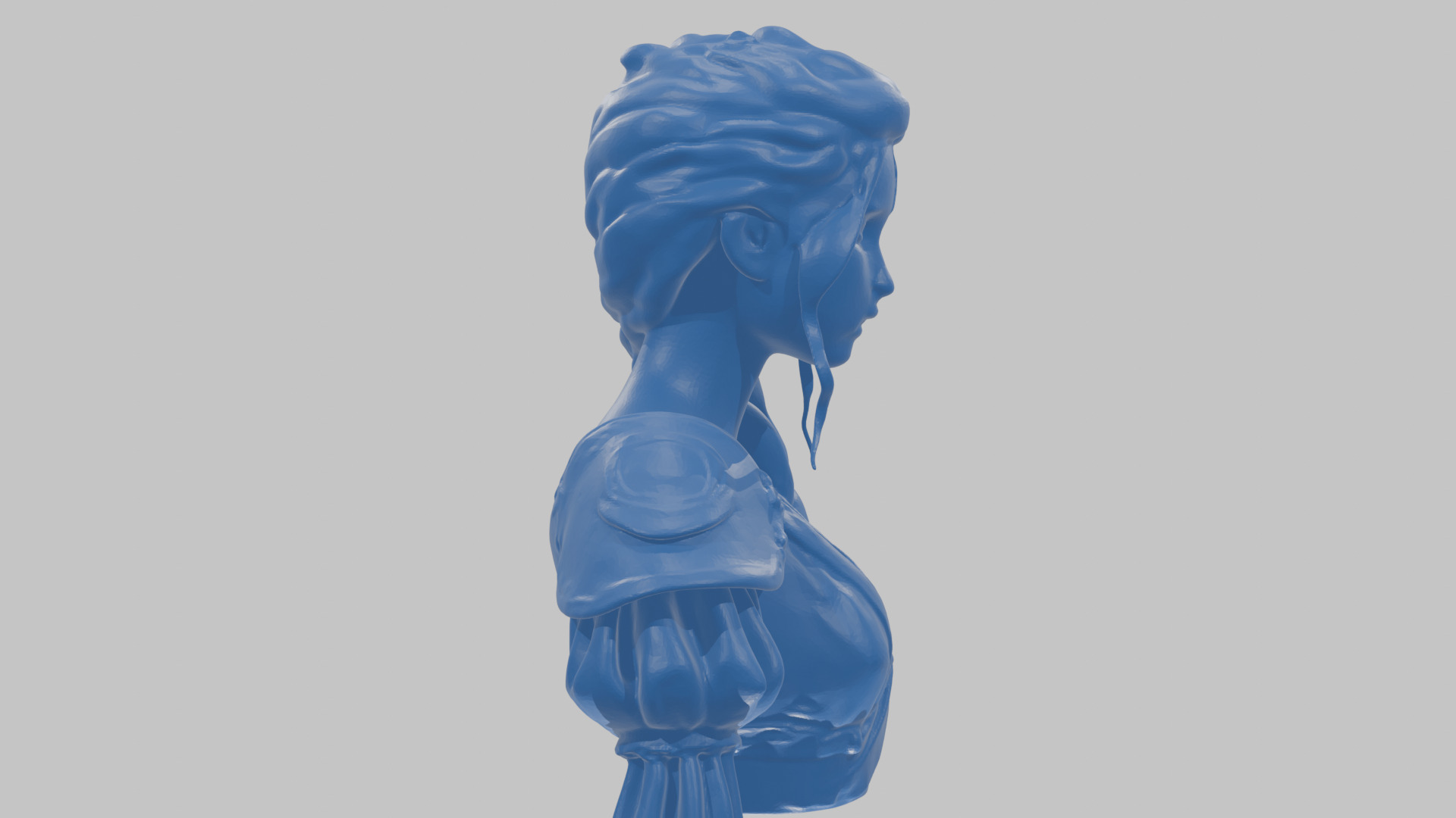 Intricate Medieval Dressed Detailed Blonde Girl Bust Low-poly 3D model_51