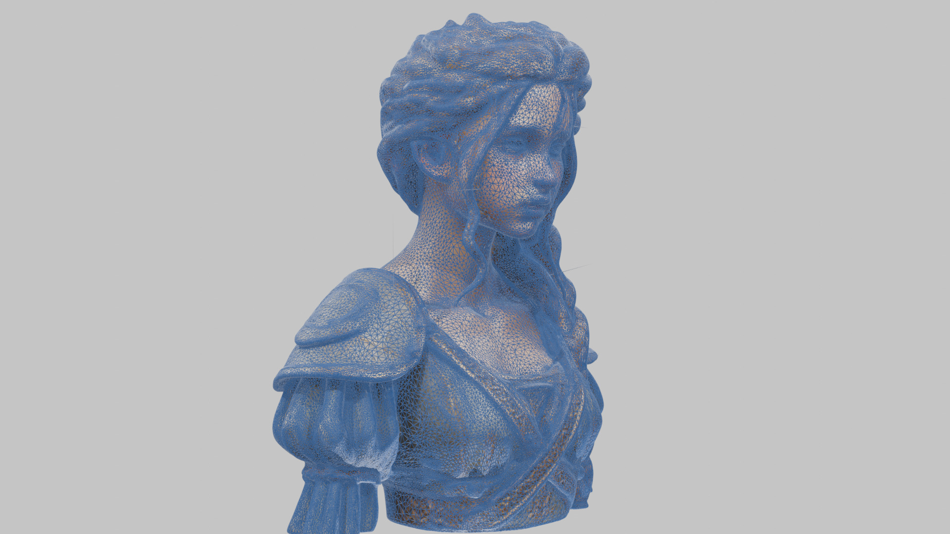 Intricate Medieval Dressed Detailed Blonde Girl Bust Low-poly 3D model_70