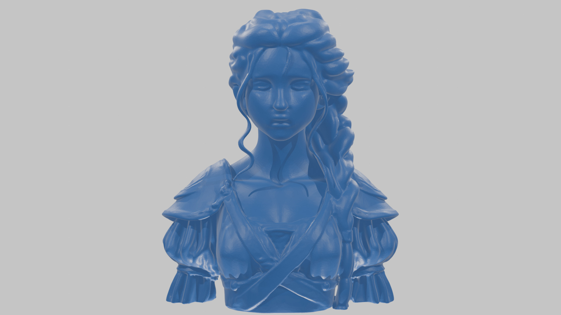 Intricate Medieval Dressed Detailed Blonde Girl Bust Low-poly 3D model_49