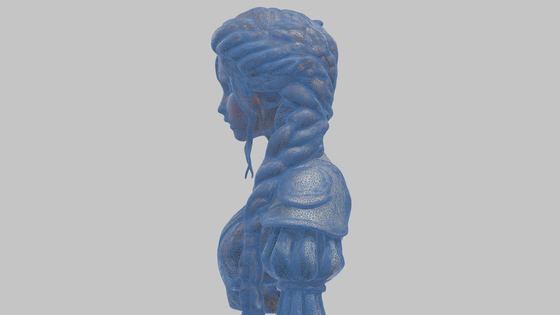 Intricate Medieval Dressed Detailed Blonde Girl Bust Low-poly 3D model_40