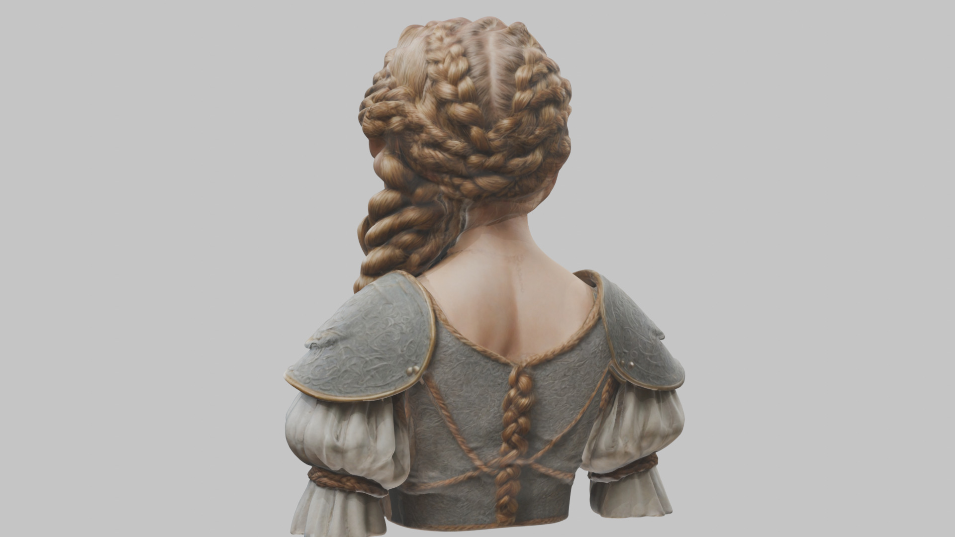 Intricate Medieval Dressed Detailed Blonde Girl Bust Low-poly 3D model_22