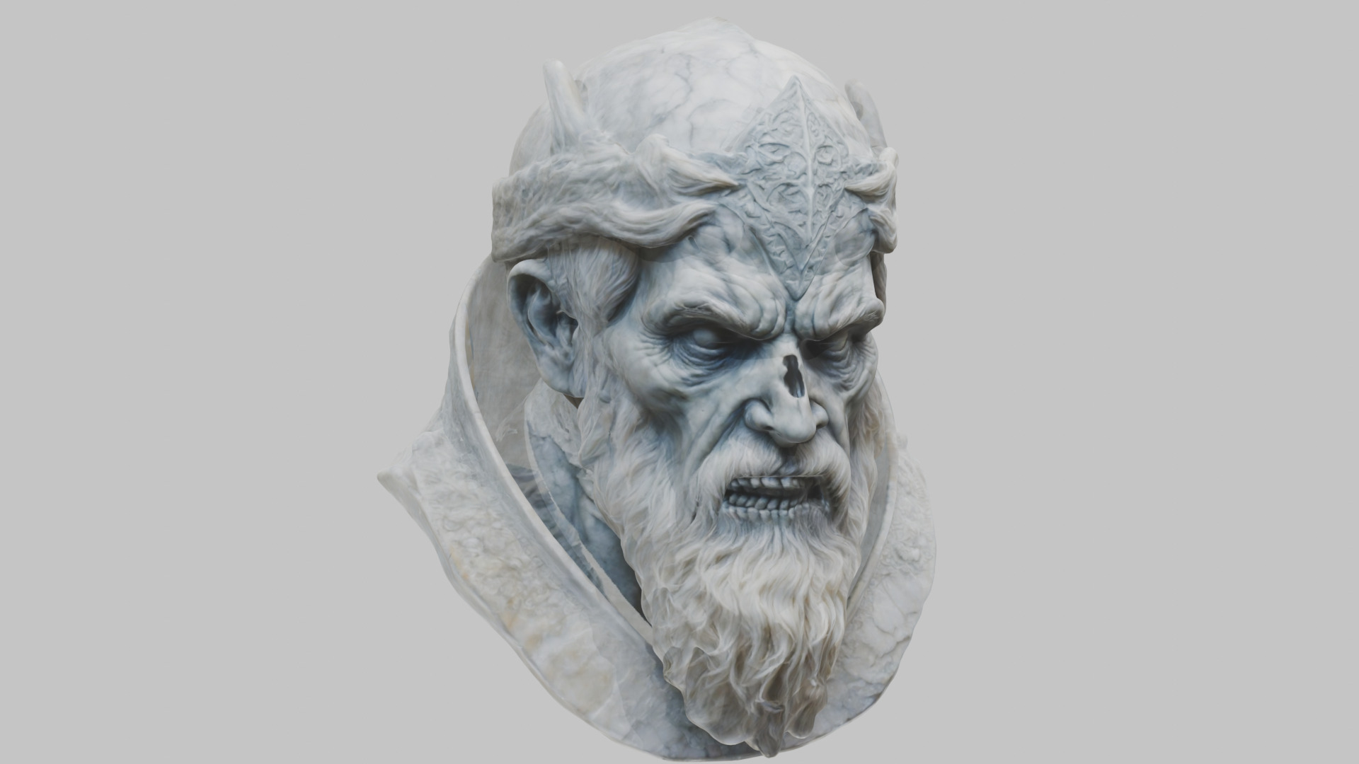 Marble Sculpture Head Bust of a Medieval Dead Knight Low-poly 3D model_1