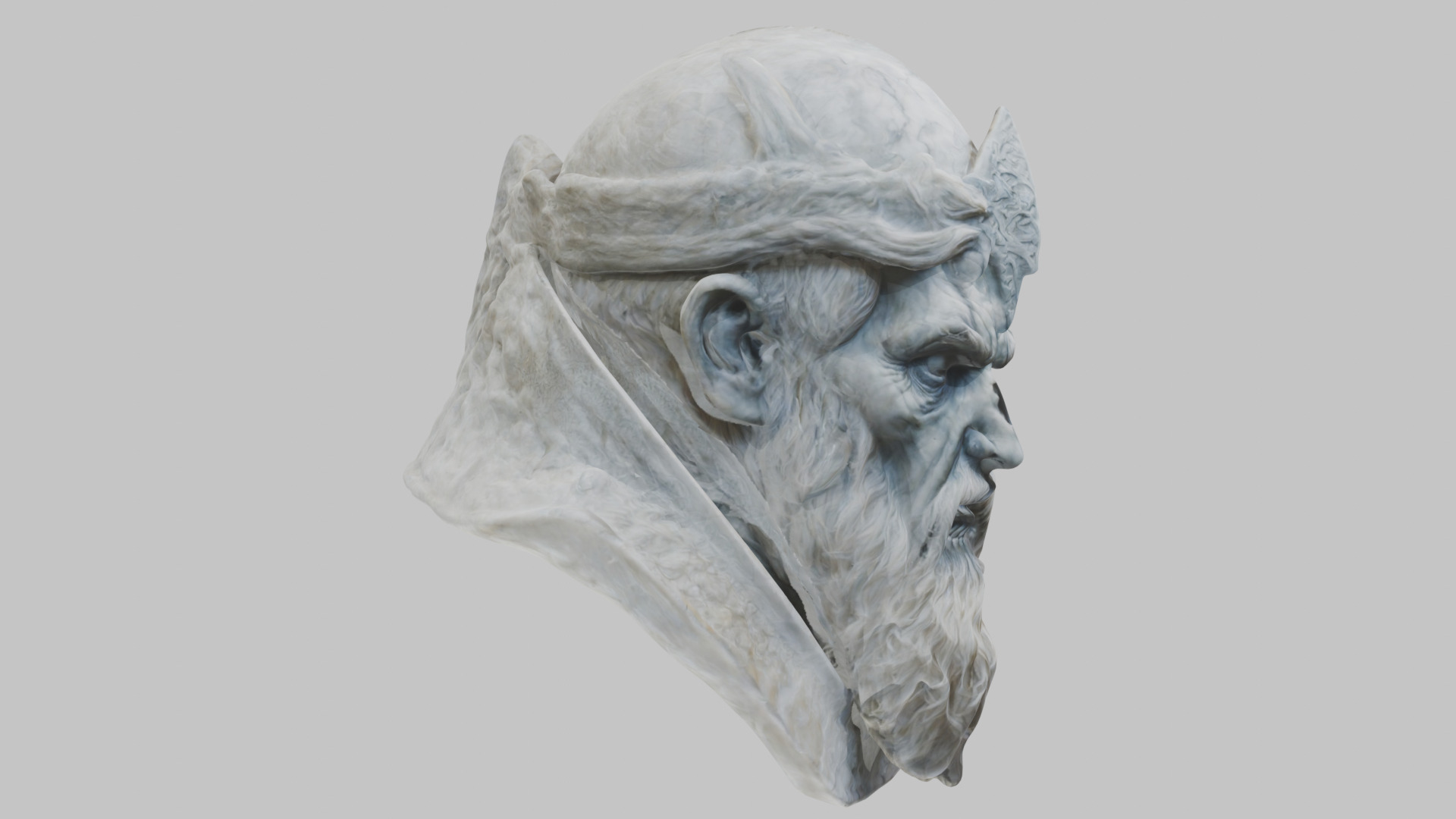 Marble Sculpture Head Bust of a Medieval Dead Knight Low-poly 3D model_3