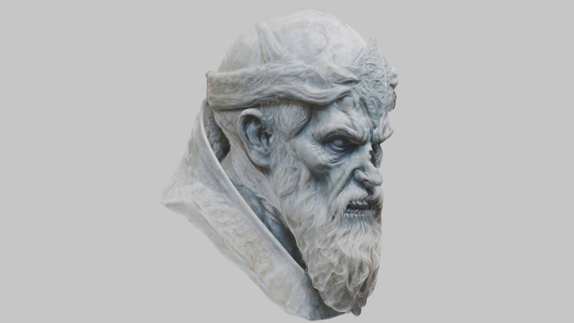 Marble Sculpture Head Bust of a Medieval Dead Knight Low-poly 3D model_2