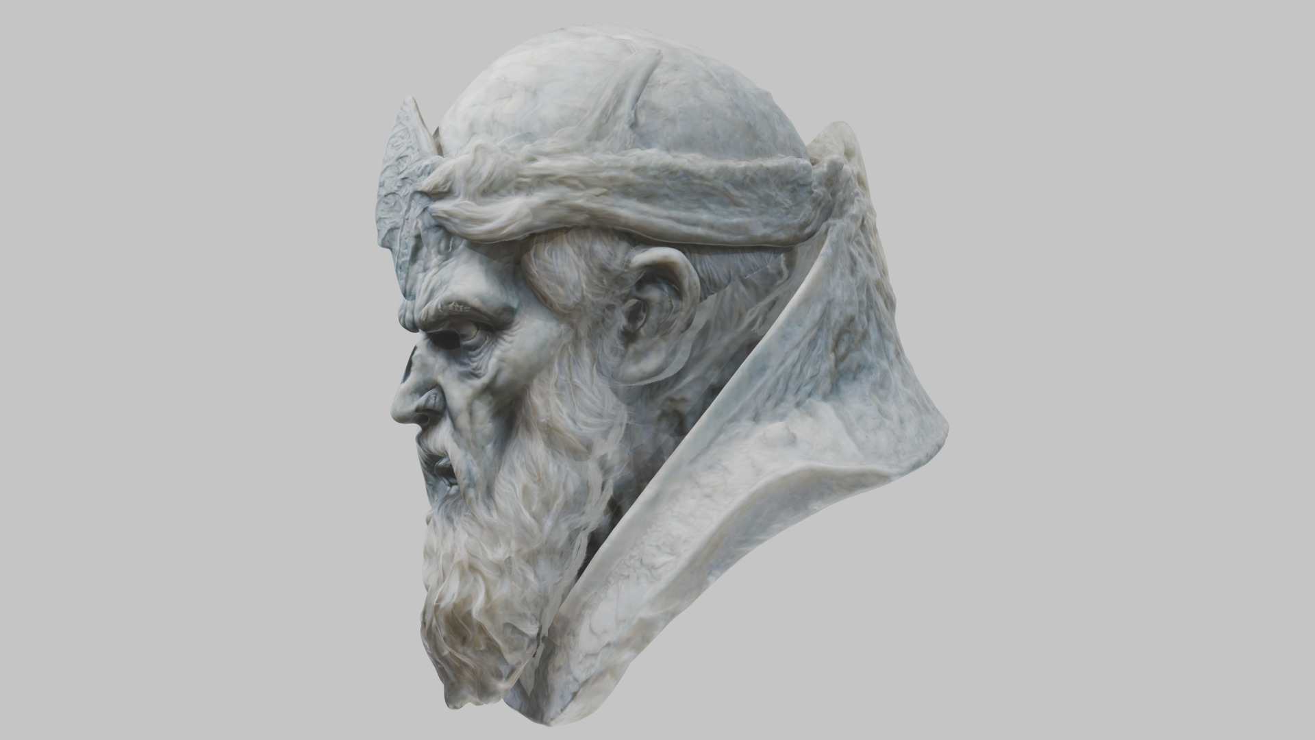 Marble Sculpture Head Bust of a Medieval Dead Knight Low-poly 3D model_13