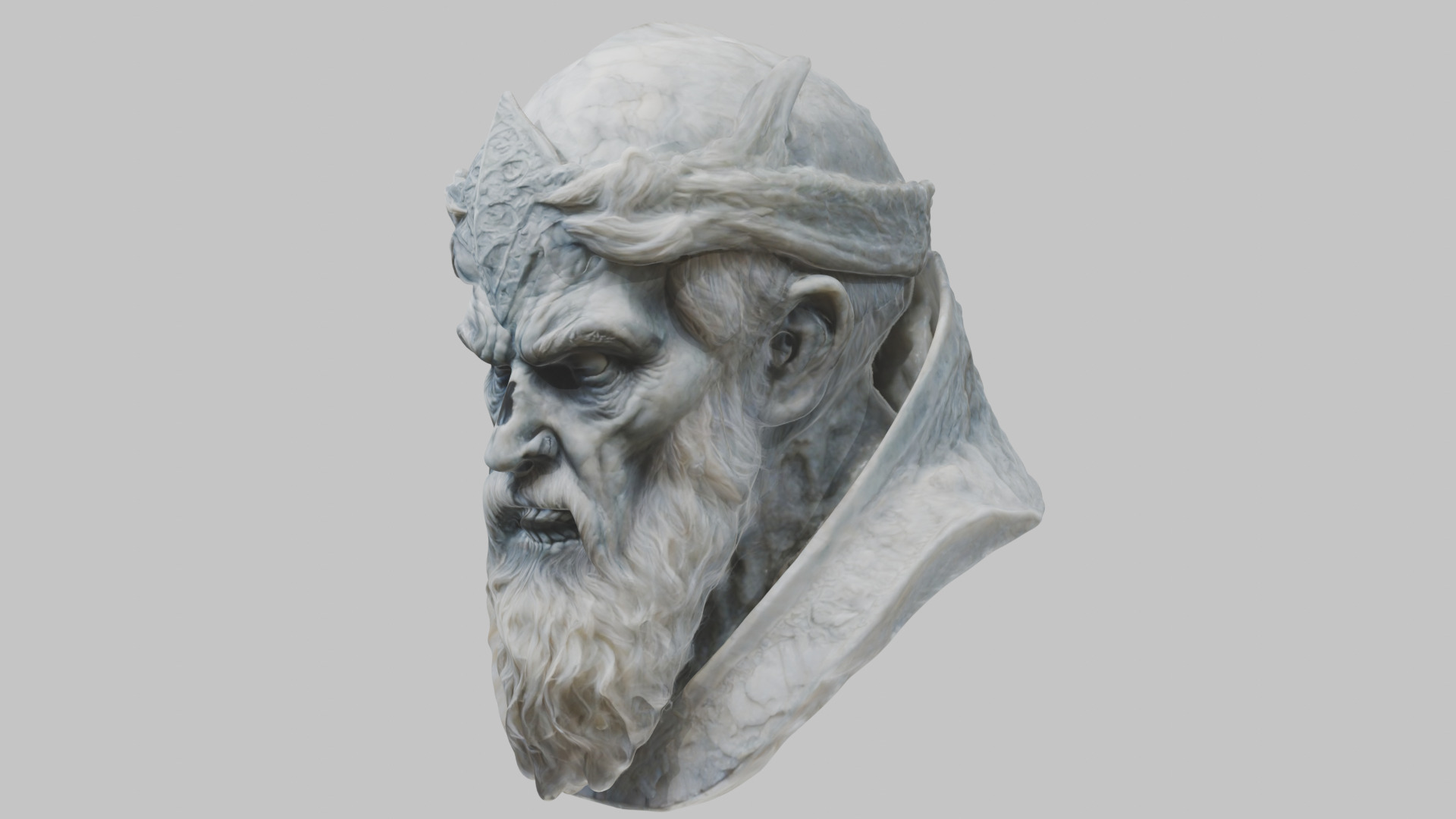 Marble Sculpture Head Bust of a Medieval Dead Knight Low-poly 3D model_14