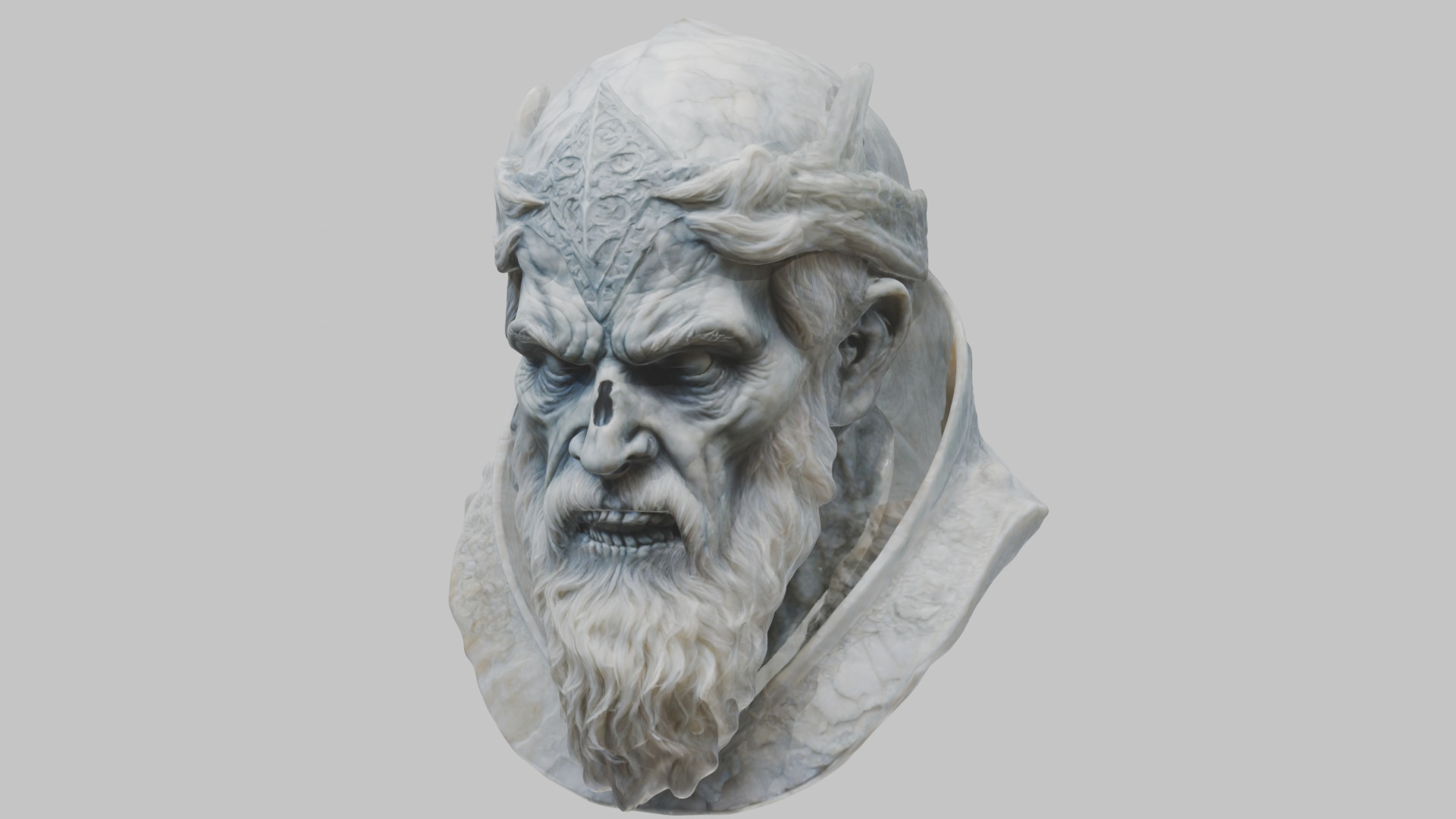 Marble Sculpture Head Bust of a Medieval Dead Knight Low-poly 3D model_15