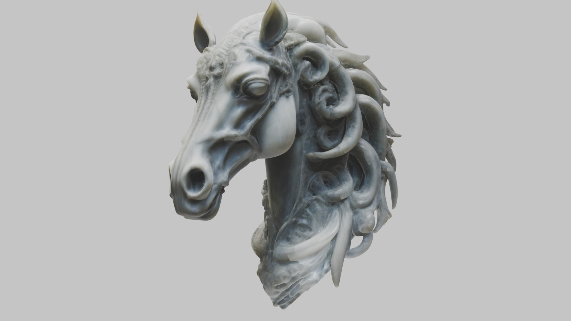 High-Detailed Fantasy Horse Head Bust 2 textures versions Low-poly 3D model_10