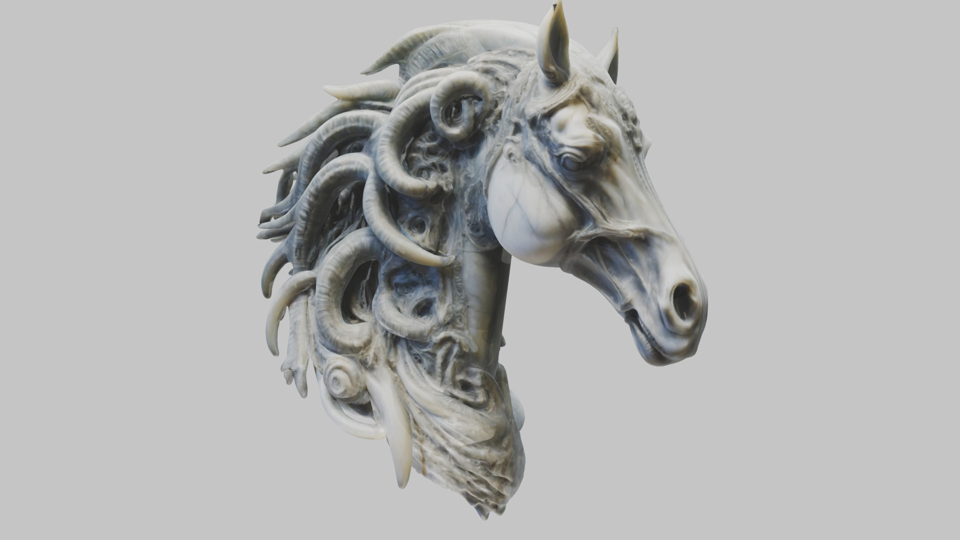 High-Detailed Fantasy Horse Head Bust 2 textures versions Low-poly 3D model_15