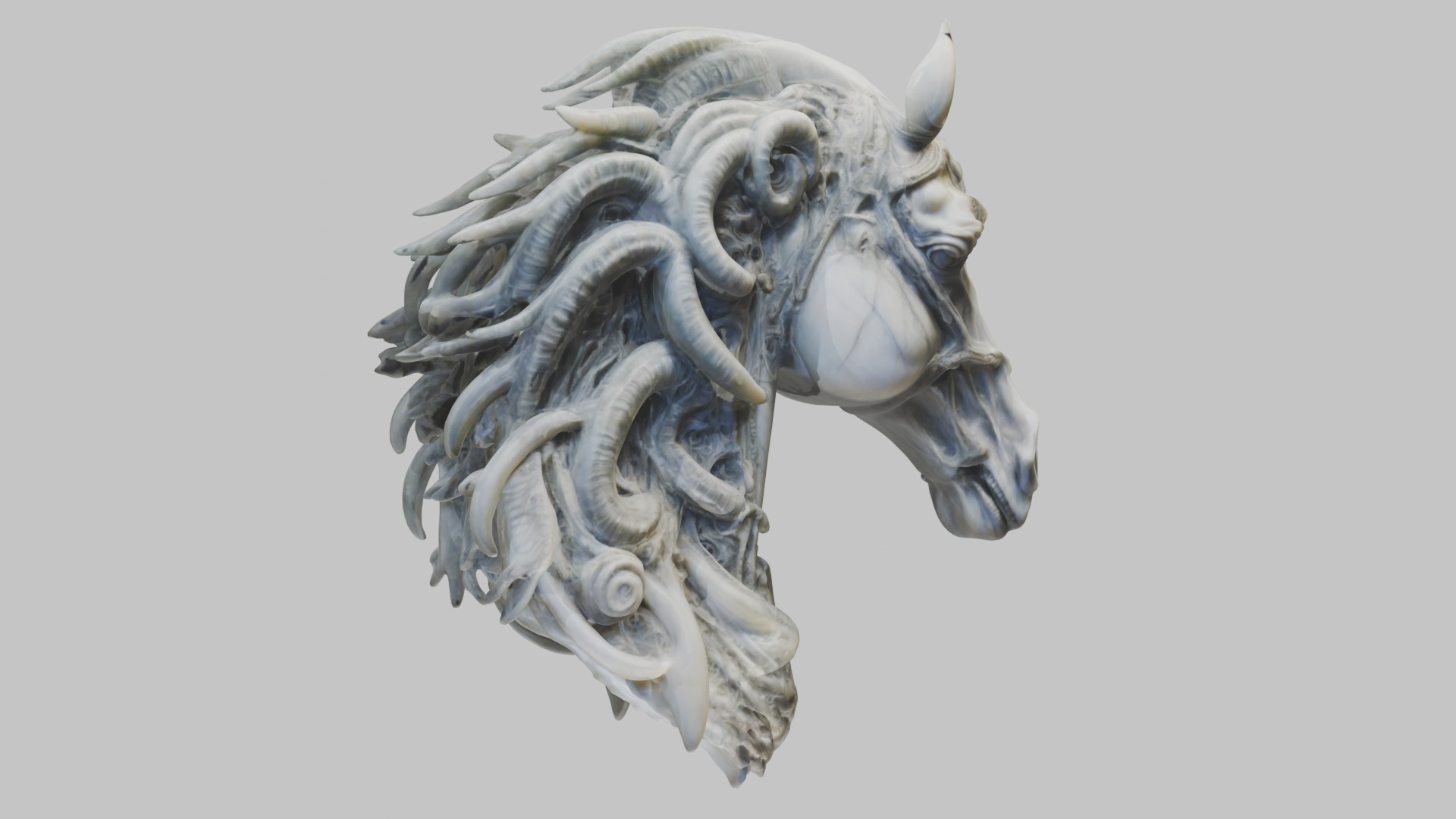 High-Detailed Fantasy Horse Head Bust 2 textures versions Low-poly 3D model_1