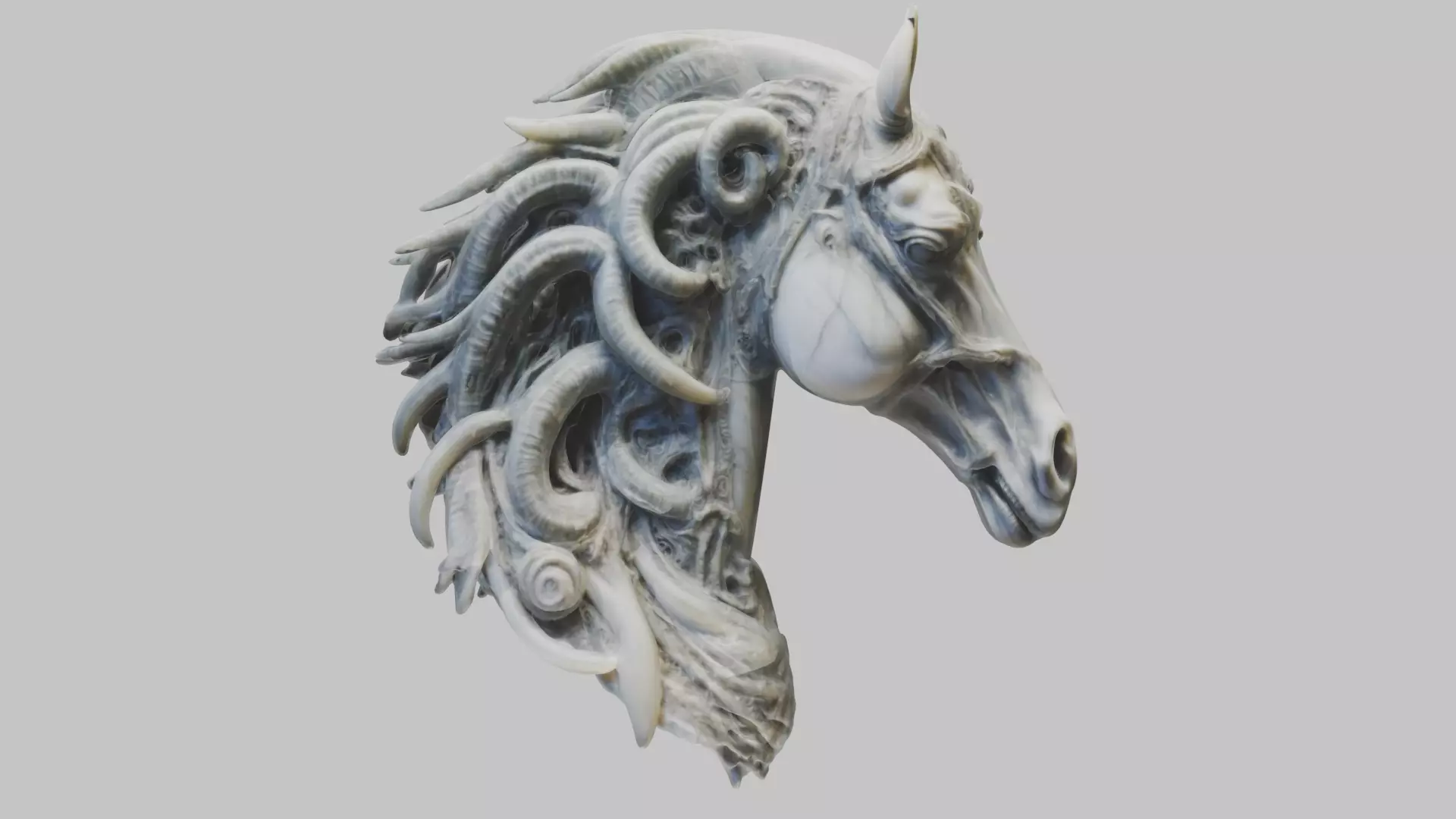 High-Detailed Fantasy Horse Head Bust 2 textures versions Low-poly 3D model_0