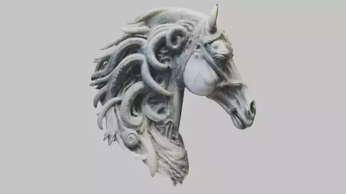 High-Detailed Fantasy Horse Head Bust 2 textures versions Low-poly 3D model