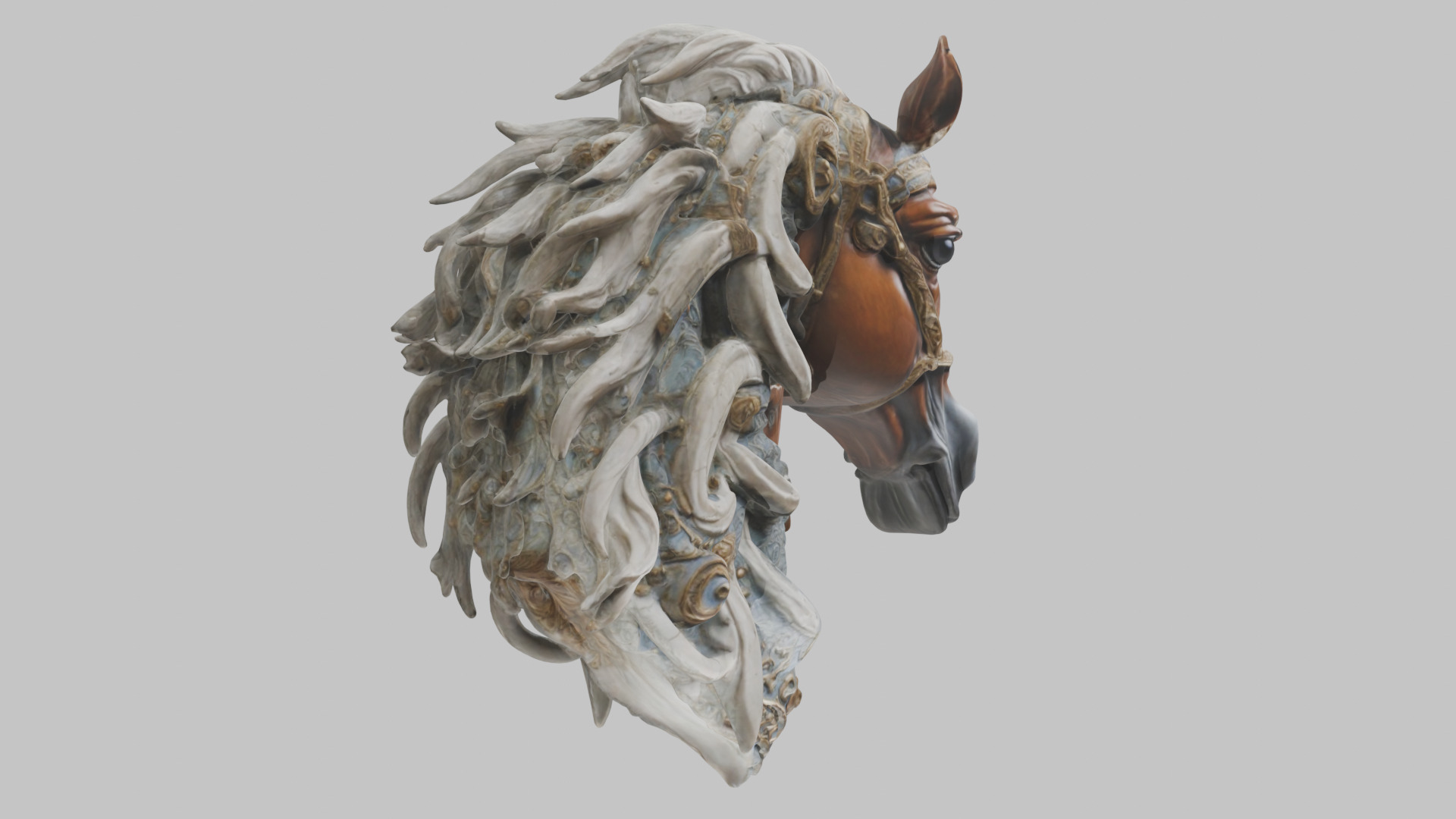 High-Detailed Fantasy Horse Head Bust 2 textures versions Low-poly 3D model_34
