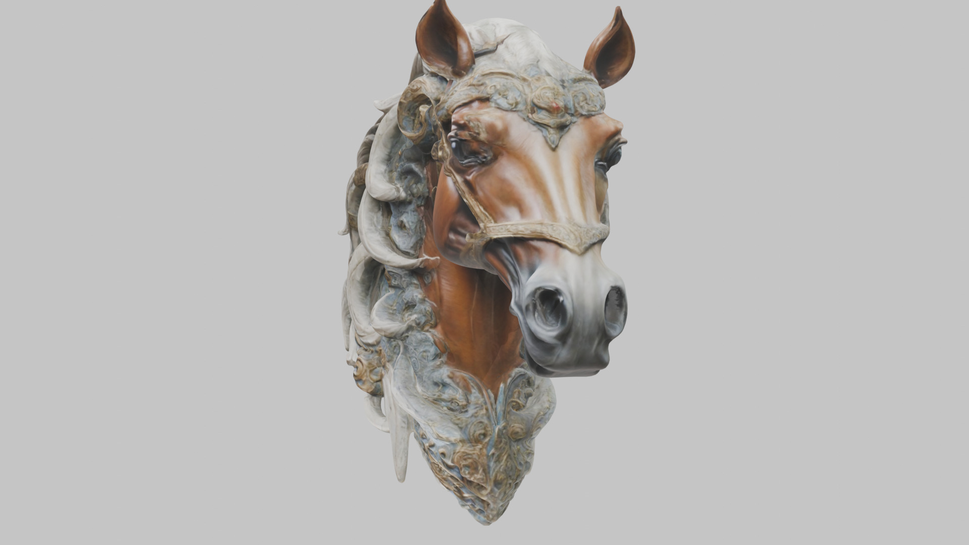 High-Detailed Fantasy Horse Head Bust 2 textures versions Low-poly 3D model_45