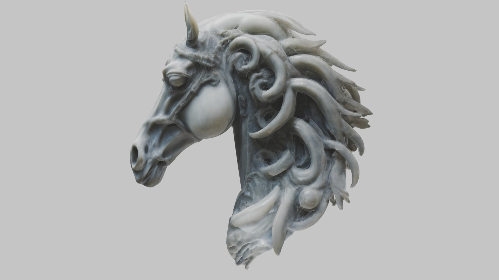 High-Detailed Fantasy Horse Head Bust 2 textures versions Low-poly 3D model_8