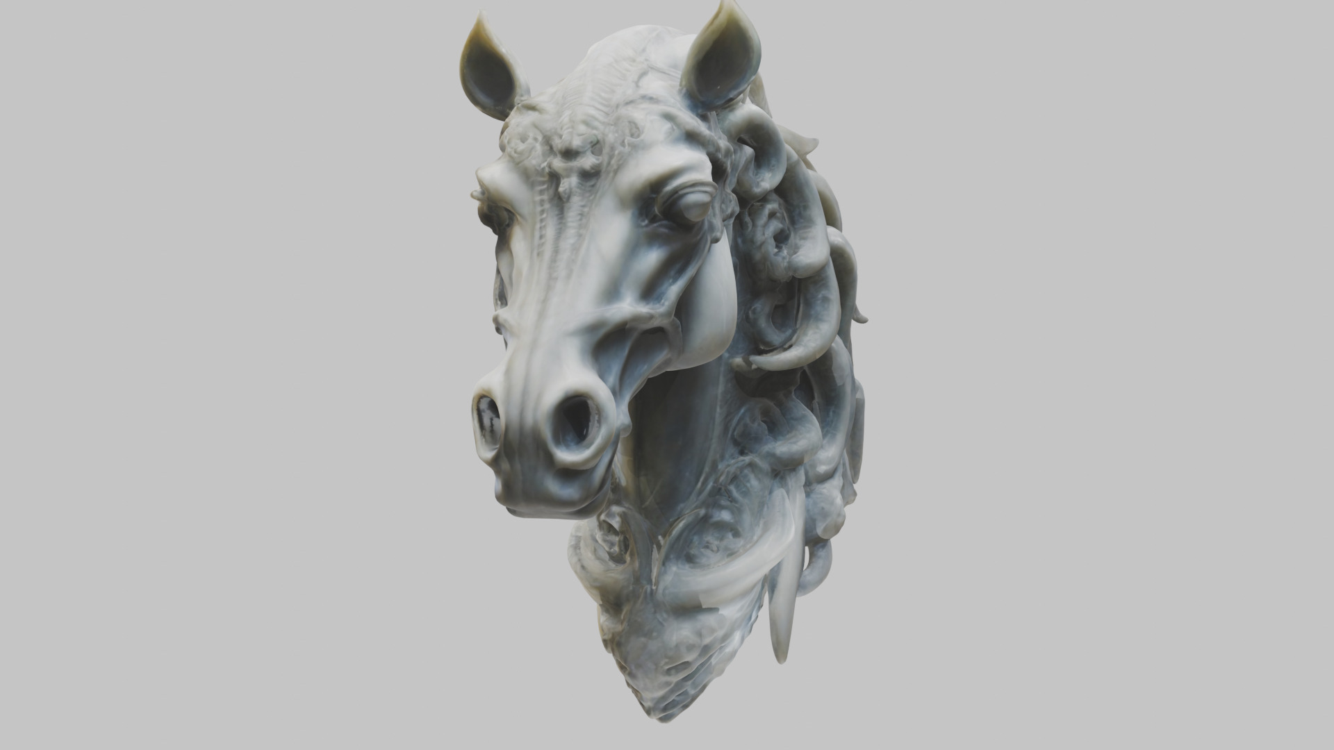 High-Detailed Fantasy Horse Head Bust 2 textures versions Low-poly 3D model_11