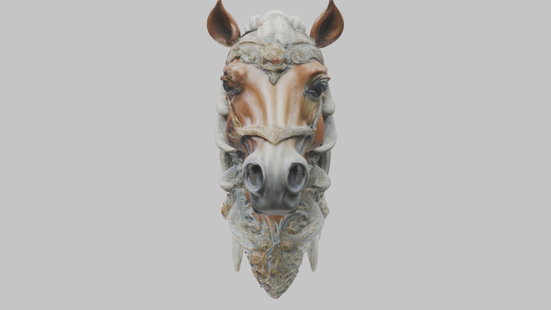 High-Detailed Fantasy Horse Head Bust 2 textures versions Low-poly 3D model_44