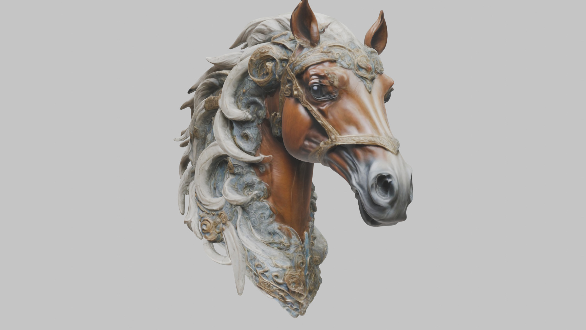 High-Detailed Fantasy Horse Head Bust 2 textures versions Low-poly 3D model_46