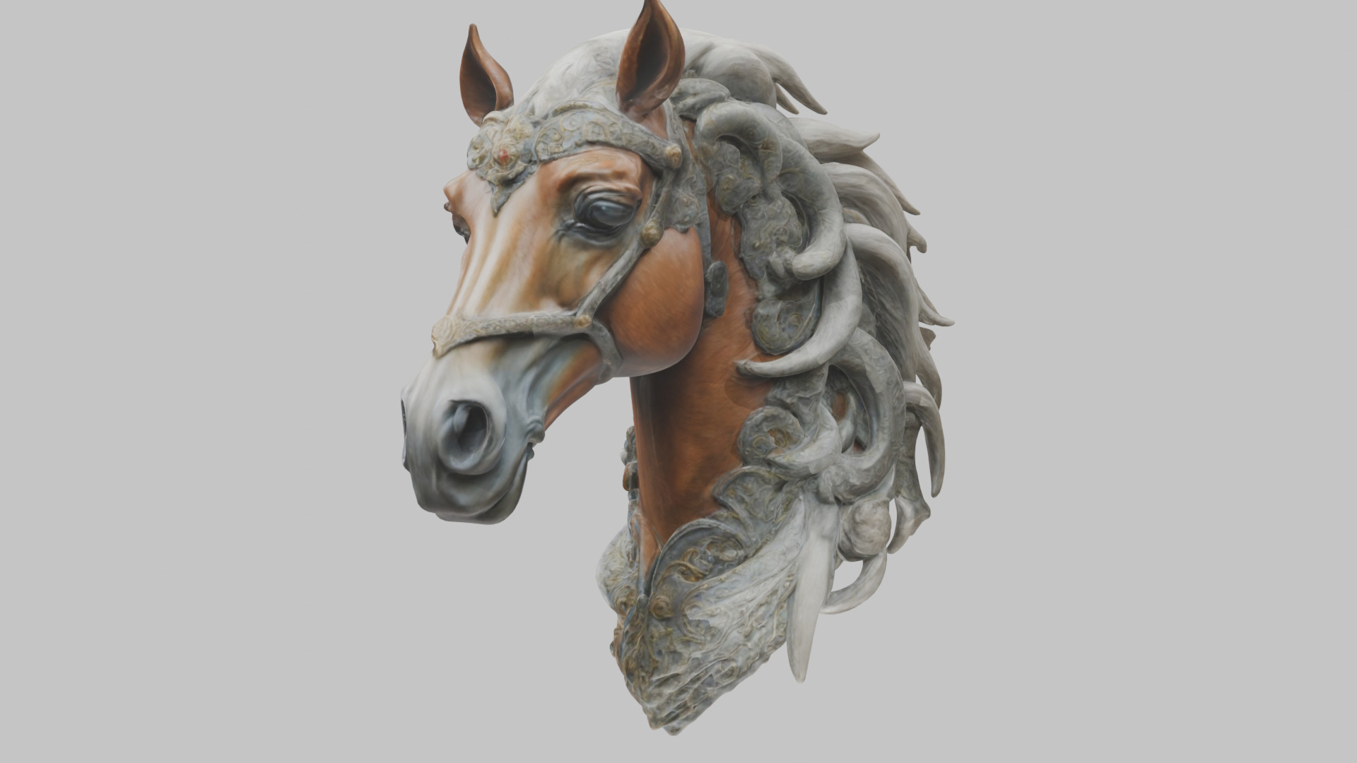 High-Detailed Fantasy Horse Head Bust 2 textures versions Low-poly 3D model_42